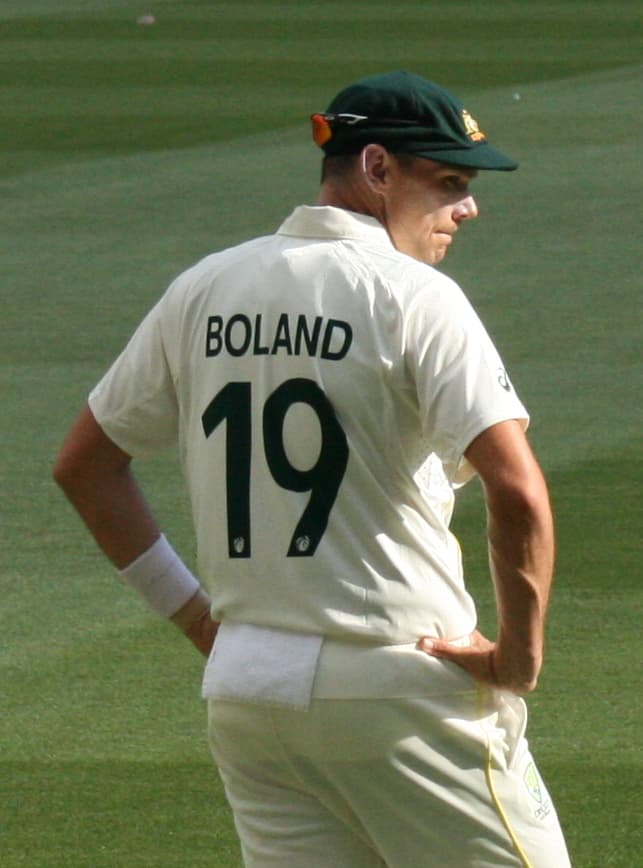 Scott Boland fielding on his debut test match at the MCG for Australia.